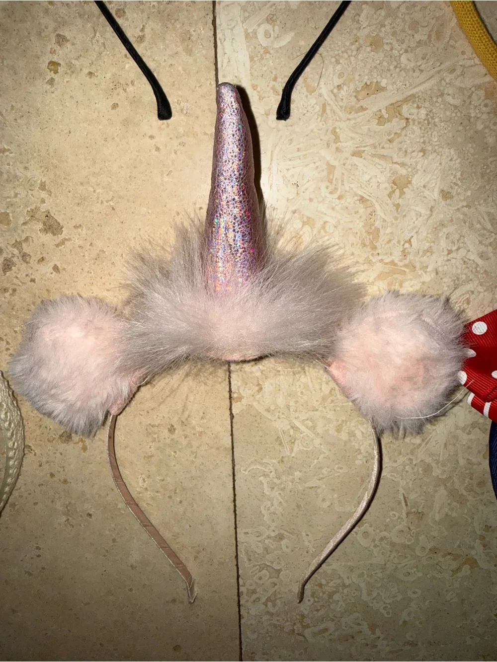 Girls Pink Unicorn Horn Headband with Fluffy Pom Accents